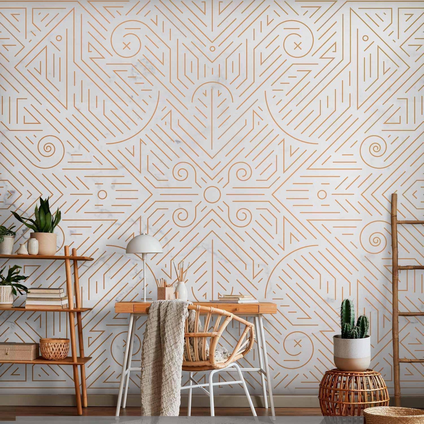 Fototapete - Geometric Pattern Shades of Gold and Marble Stone