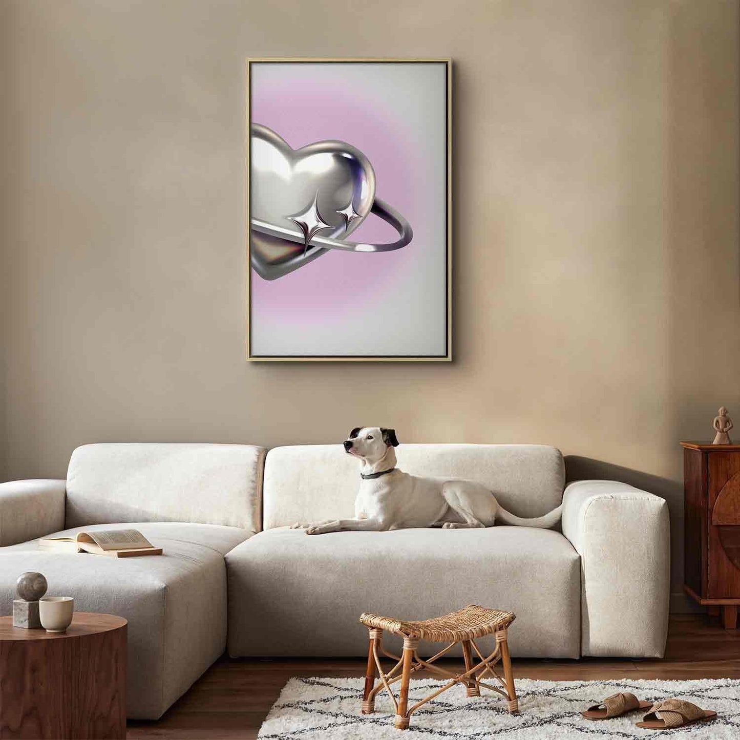 Leinwandbild - Cosmic Heart - Silver Heart with a Ring on a Purple Background