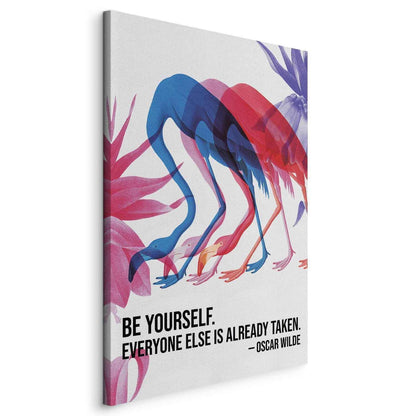 Leinwandbild - Colorful Flamingos - Inspirational Quote with Colorful Bird Silhouettes Artgeist