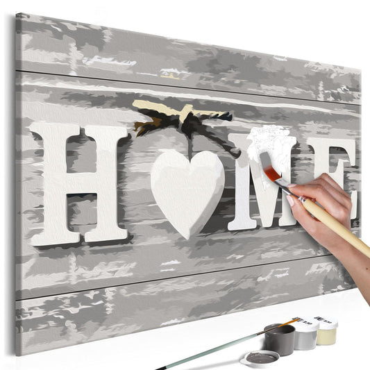 Wandbild zum Ausmalen Home Letters - Zuhause Schriftzug Malen nach Zahlen Set mit Leinwand, Farben und Pinseln