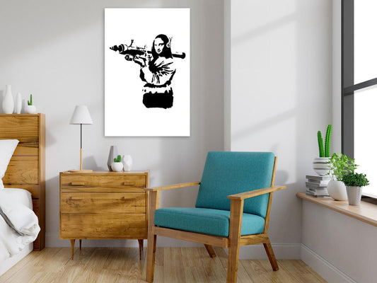 Leinwandbild - Banksy Mona Lisa with Rocket Launcher (1 Part) Vertical Artgeist