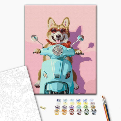 Malen nach Zahlen - Dog on a scooter