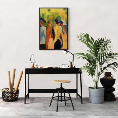 Leinwandbild - August Macke – Walker under trees (Walker in the park)