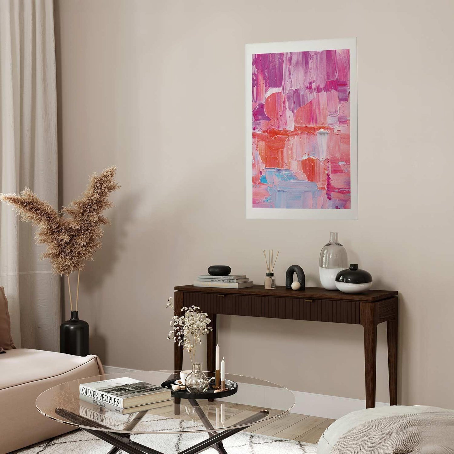 Poster - Colorful Strokes - intense shades of pink and purple on canvas