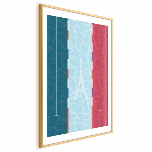 Poster - Illustration of a Pool Against the French Flag