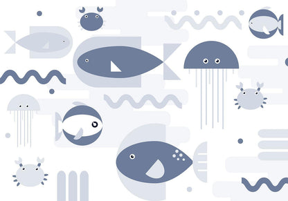 Fototapete - Minimalist ocean - geometric fish and crabs in water for kids Artgeist