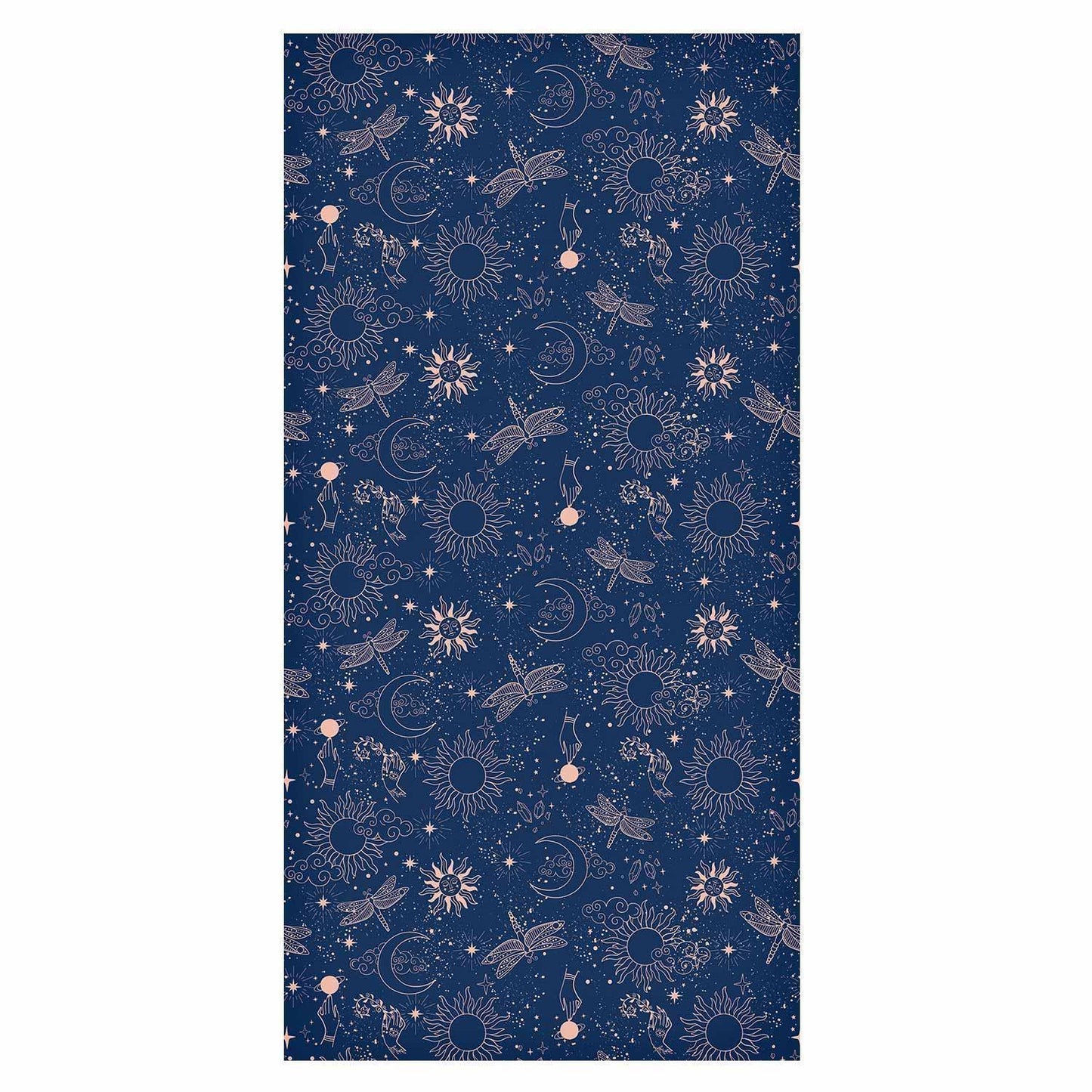 Tapete - Cosmic Fantasy - Pattern with Suns - Moons - and Dragonflies on a Dark Background
