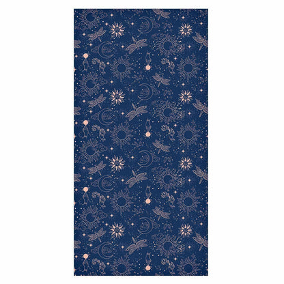 Tapete - Cosmic Fantasy - Pattern with Suns - Moons - and Dragonflies on a Dark Background