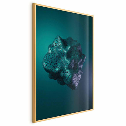 3D abstract geometric art in gold frame on teal background, "Poster - Gamma".