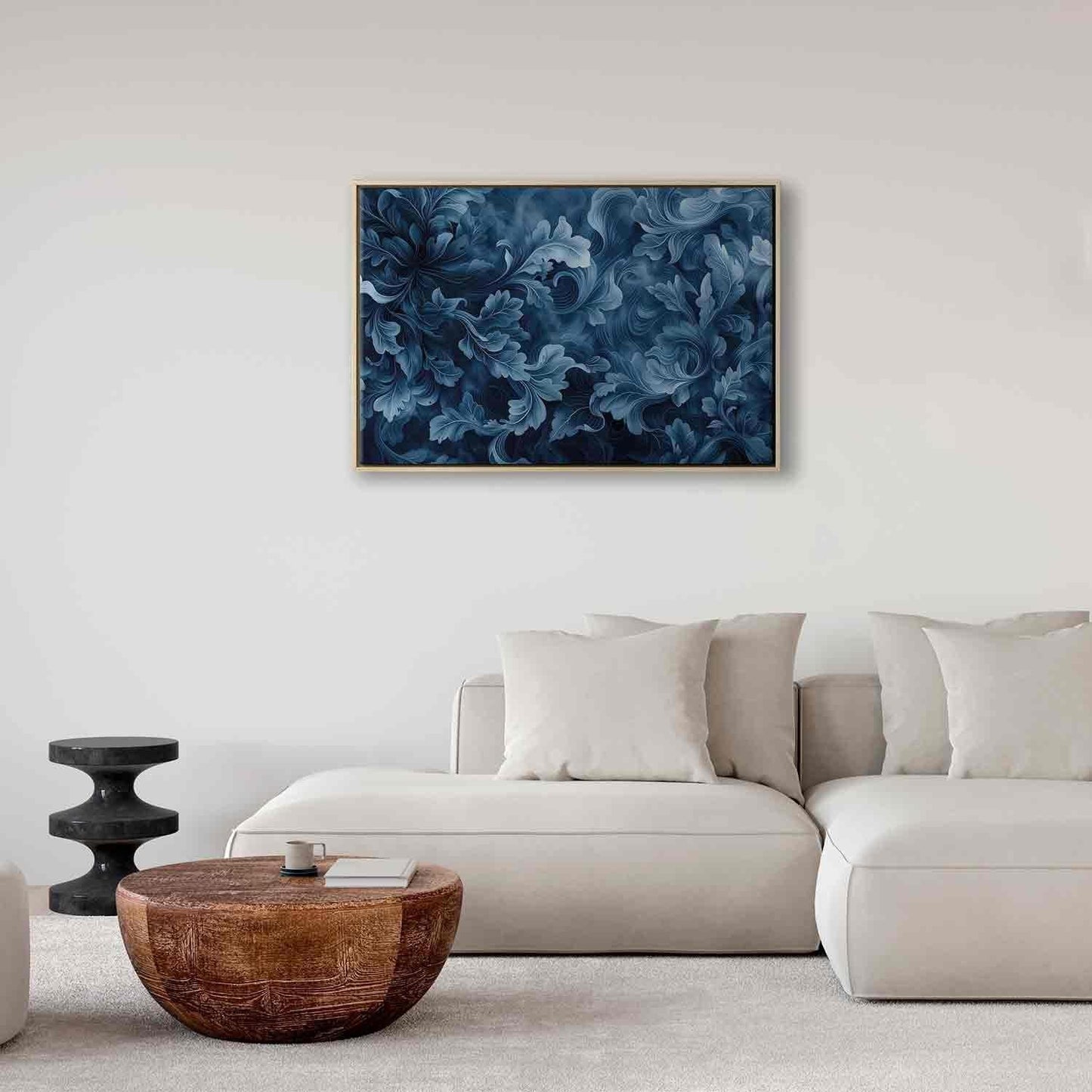 Leinwandbild - Abstract Ornaments Dark Blue Victorian Leaves Artgeist