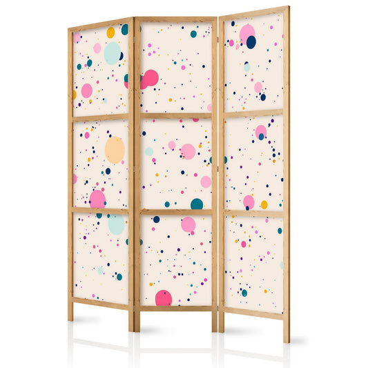 Japanischer Paravent - Dots - Spots and Splashes Multicolored - Cheerful Pattern on a Light Pink Background Artgeist