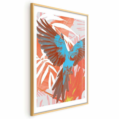 Poster - Exotic Wings - parrot among abstract leaf patterns