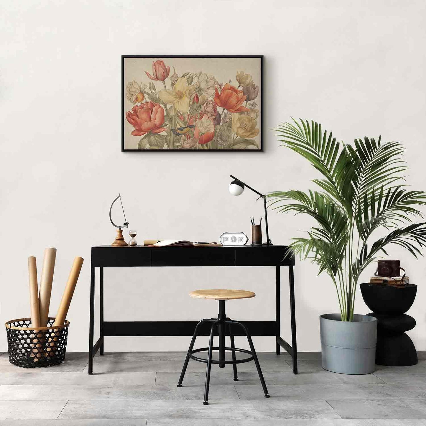 Leinwandbild - Bouquet of flowers on a cream background