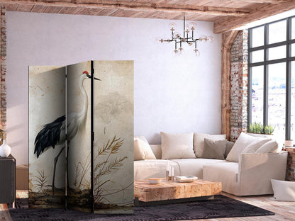 Paravent - Birds from an old engraving - vintage-style illustration depicting a heron and a crane