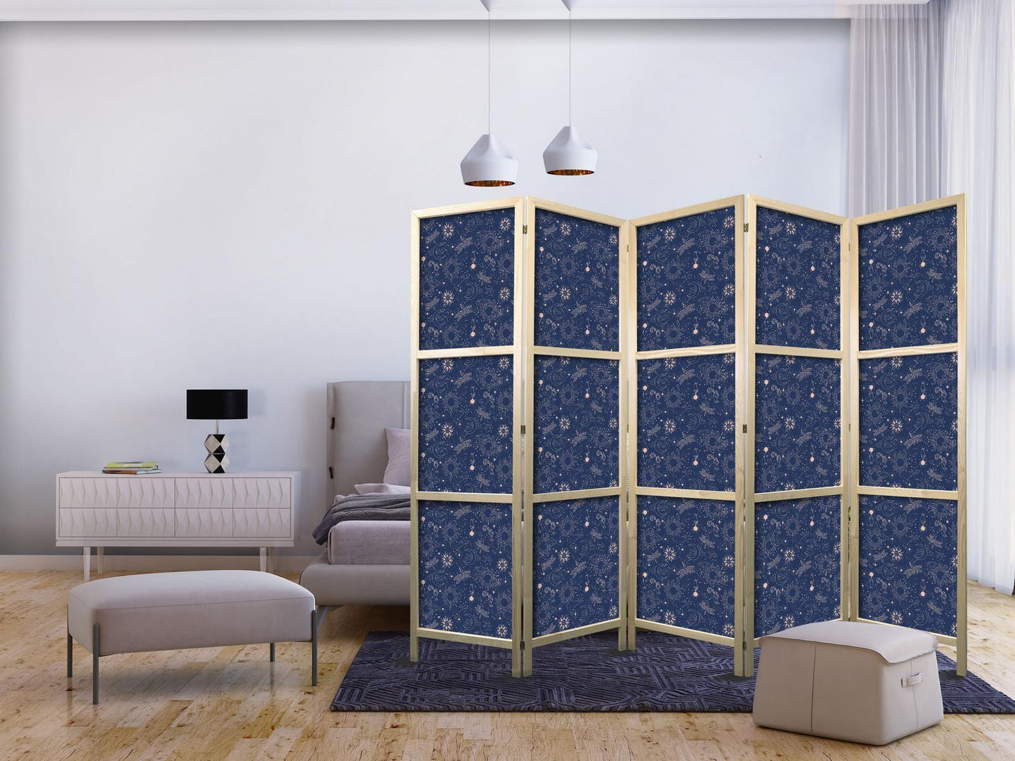Japanischer Paravent - Cosmic Inspirations - Pattern with Stars and Constellations on a Dark Background Artgeist