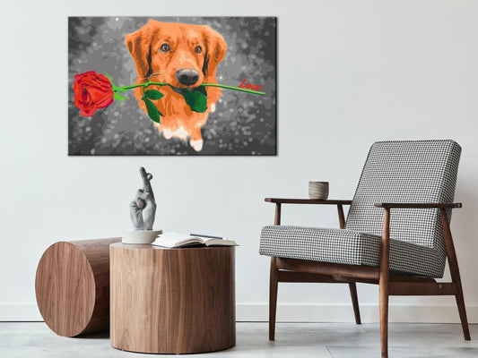 Malen nach Zahlen - Dog With Rose