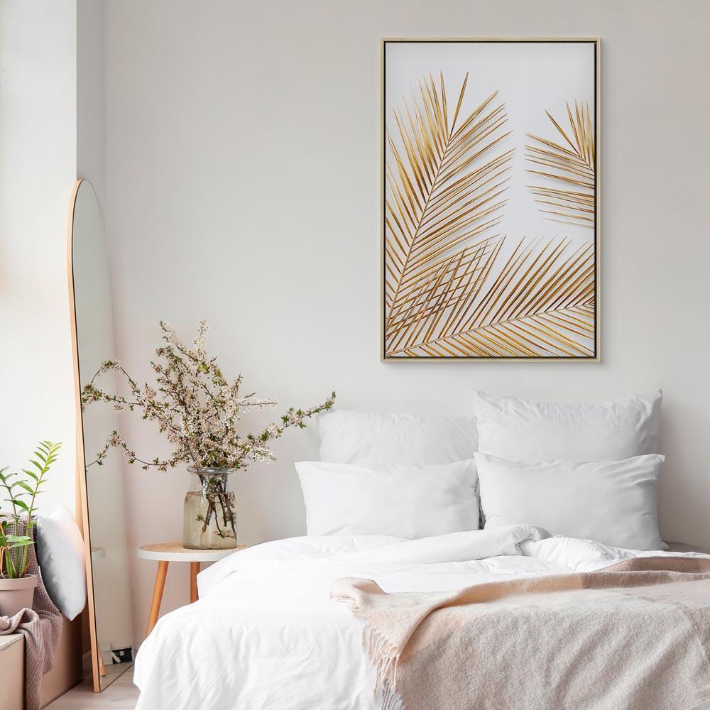Leinwandbild - Golden Palm Leaves (1 Part) Vertical