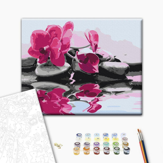 Malen nach Zahlen - Orchid With Zen Stones (Reflection In The Water)
