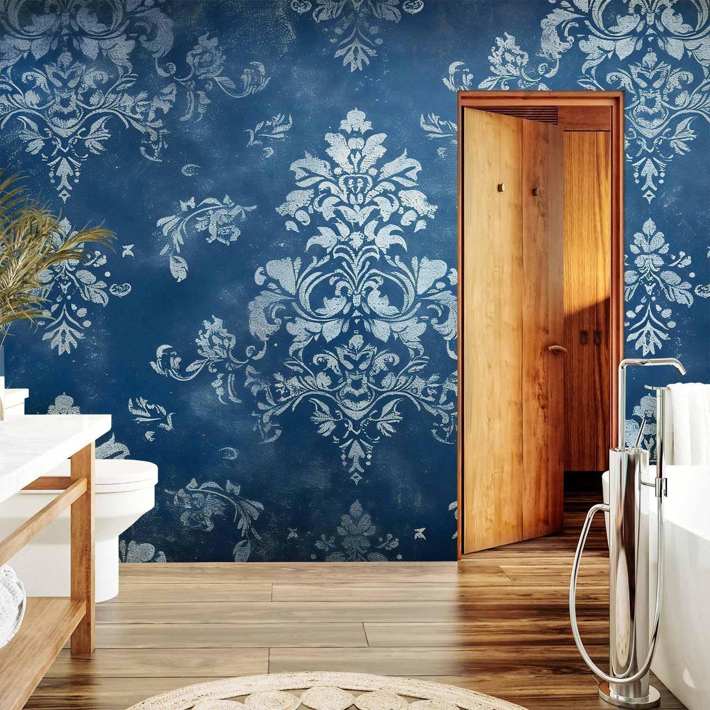 Fototapete - Retro Ornament Decorative Motif in Worn Blues