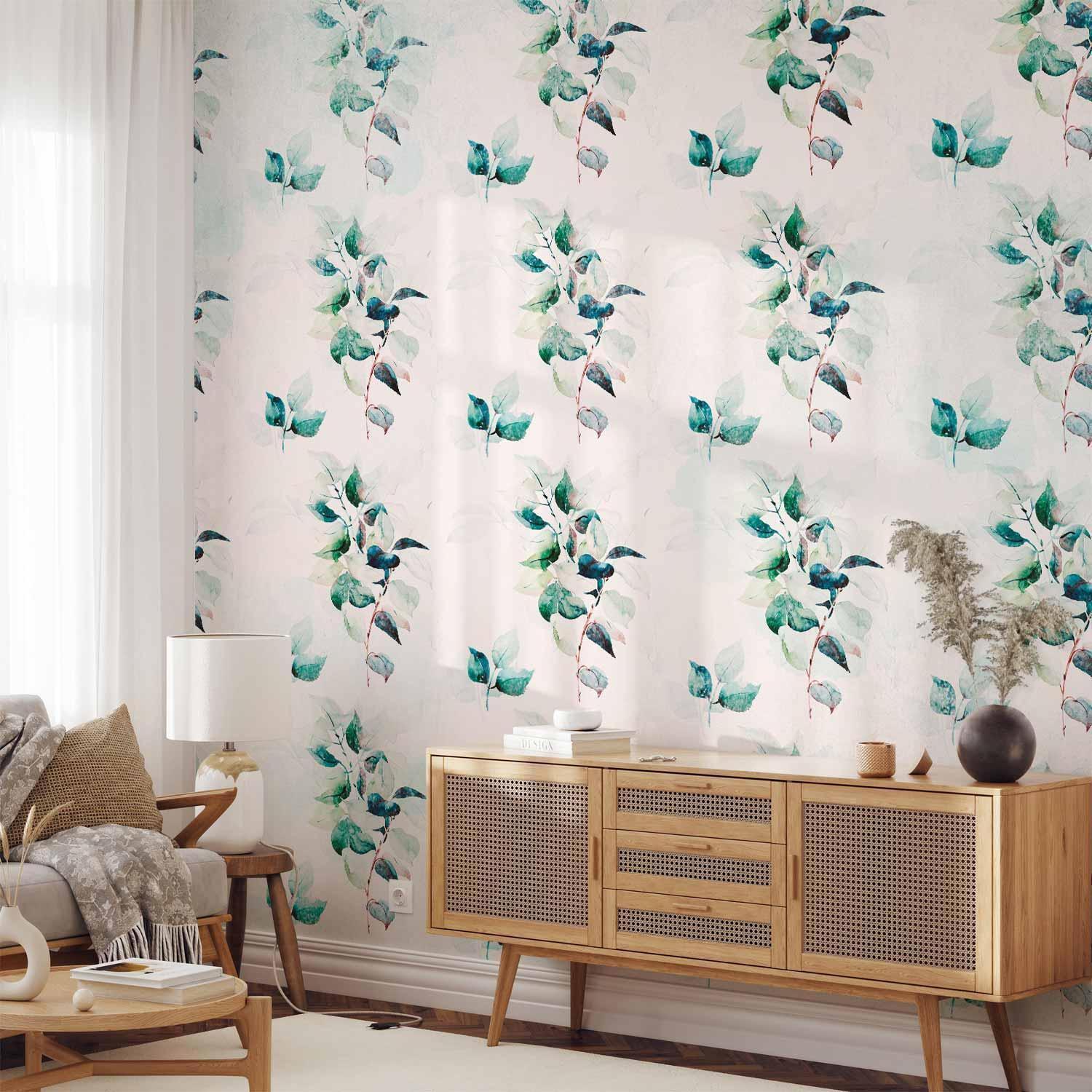 Fototapete - Mint green nature - solid floral pattern with green leaves Artgeist