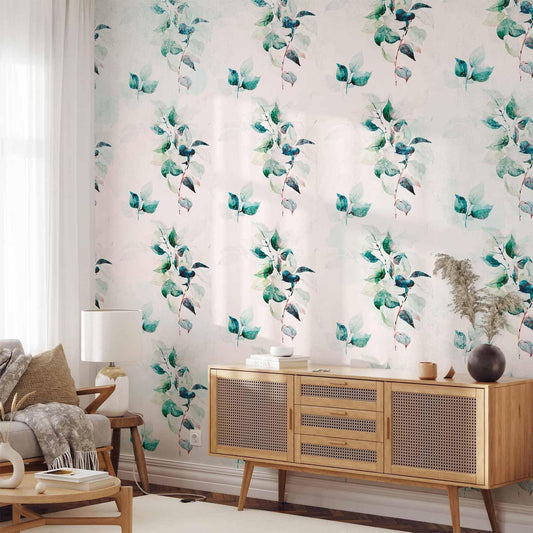 Fototapete - Mint green nature - solid floral pattern with green leaves Artgeist