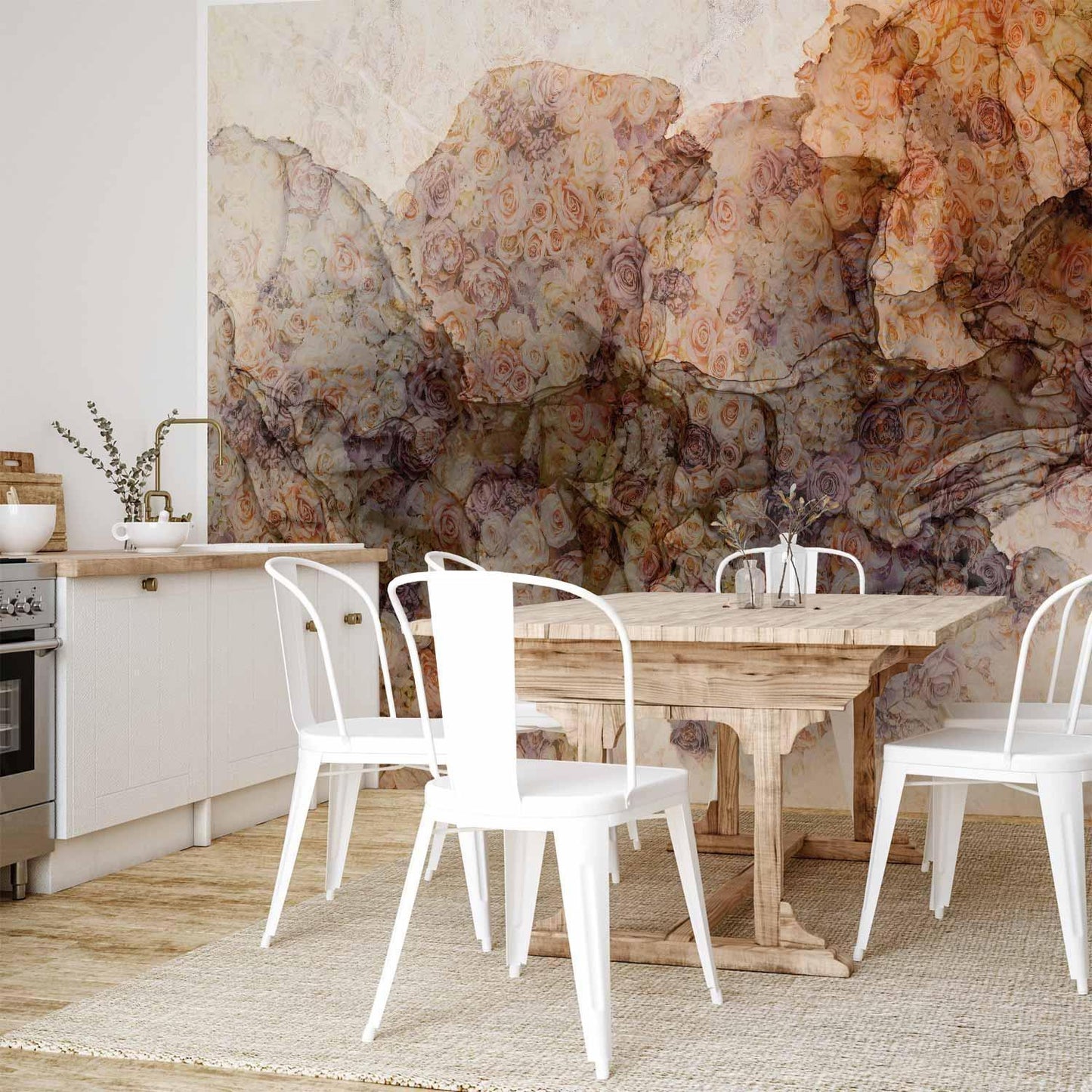 Fototapete Rosen Gewebt - Romantische Rosenmotive in sanften Farbtönen