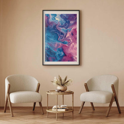 Poster - Night Flows - abstract waves in shades of blue and purple