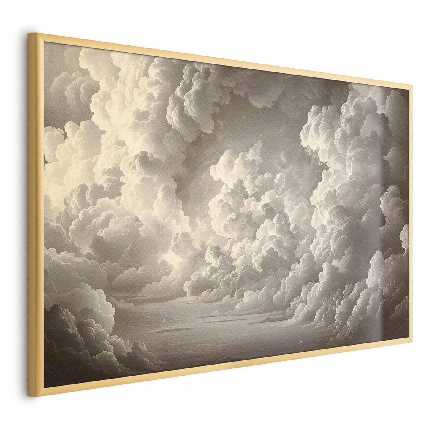 Poster of illuminated clouds and soft light in a sky-themed painting with a golden frame.