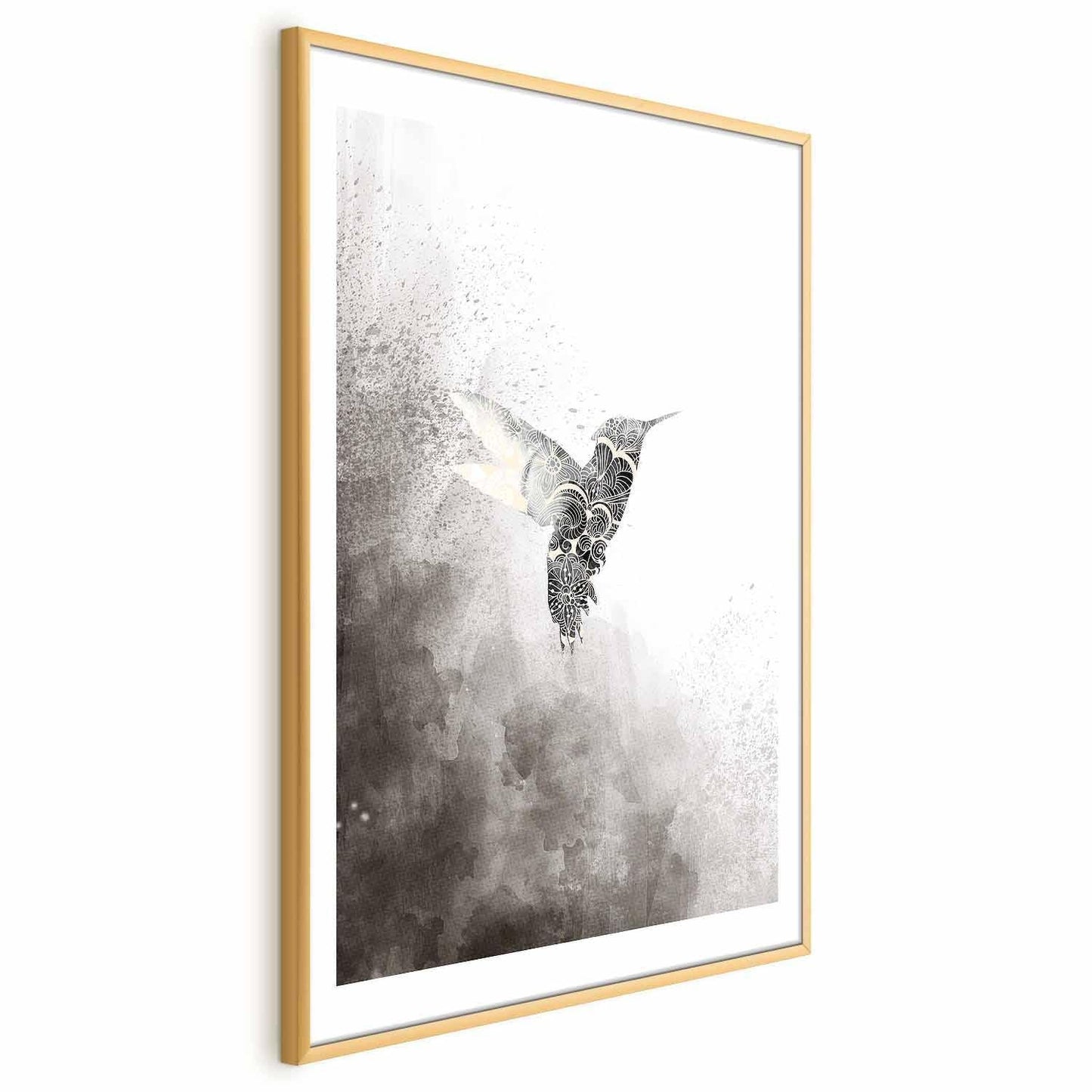 Poster - Ethnic Hummingbird with intricate design in a gold frame.