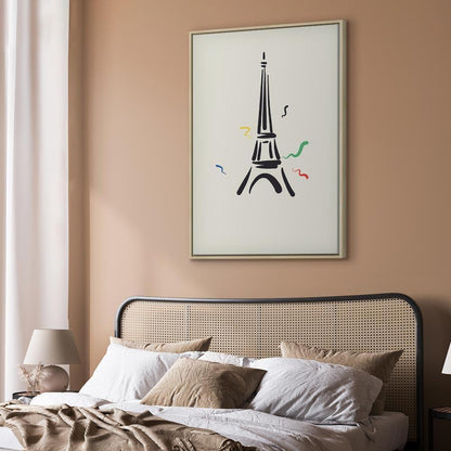 Leinwandbild - Black Graphic Drawing of the Eiffel Tower on a Cream Background