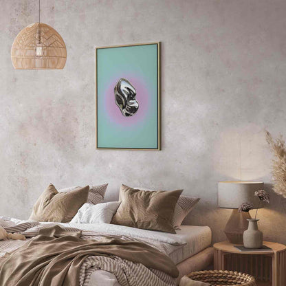 Leinwandbild - Metallic Form - Abstract Sculpture on a Mint Background with a Purple Halo Artgeist