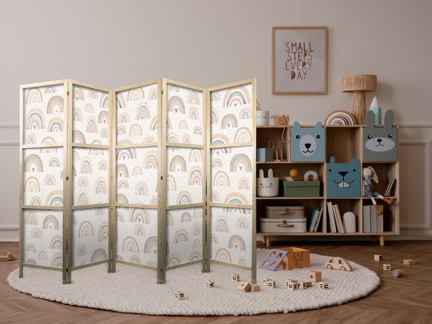 Japanischer Paravent - Spring - Pastel rainbows on a rainy day with hearts