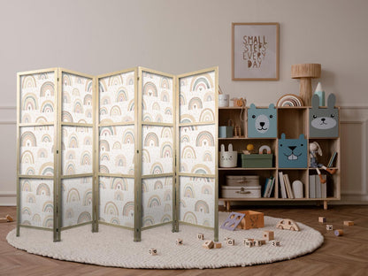 Japanischer Paravent - Spring - Pastel rainbows on a rainy day with hearts