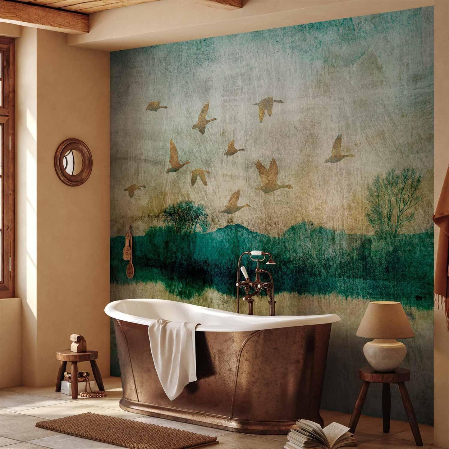 Fototapete - Golden Ducks