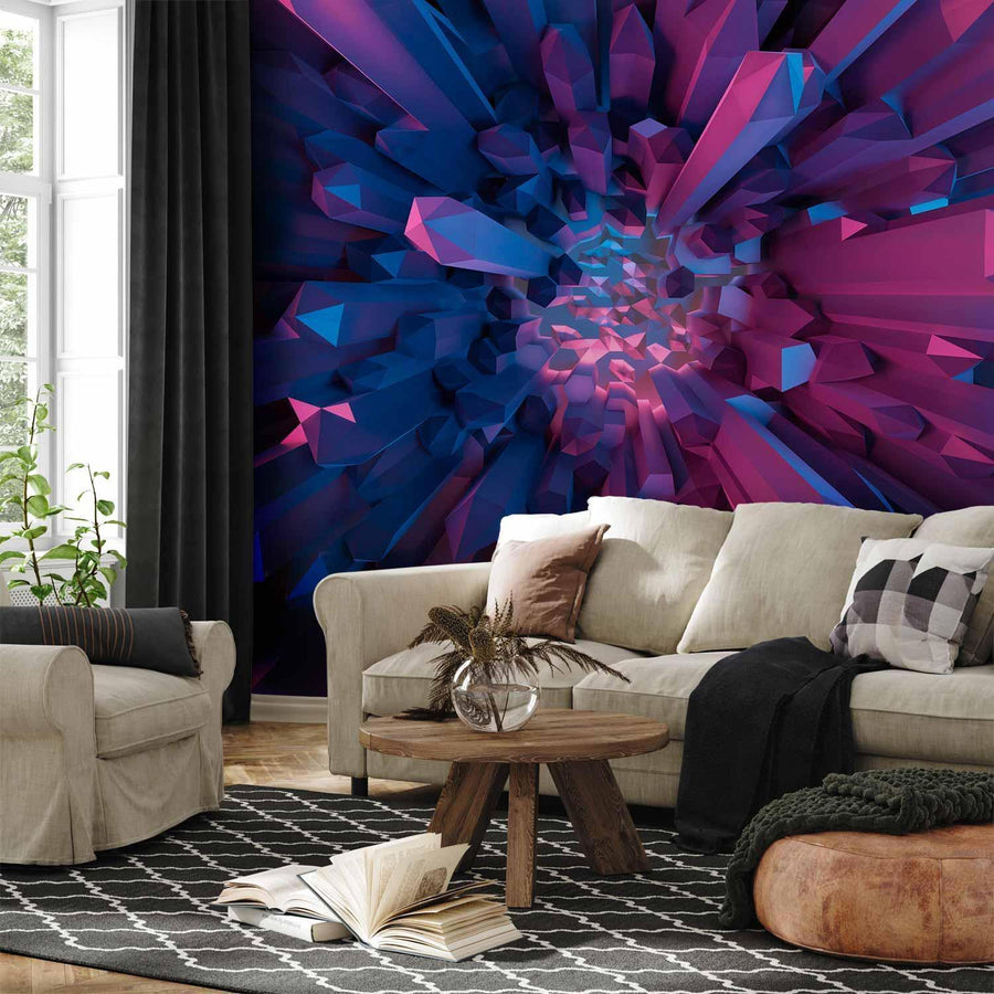 Fototapete Kristall & Geometrie in Lila – 3D-Effekt mit moderner Eleganz