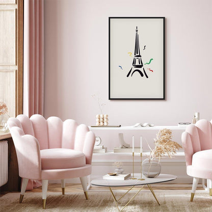 Leinwandbild - Black Graphic Drawing of the Eiffel Tower on a Cream Background
