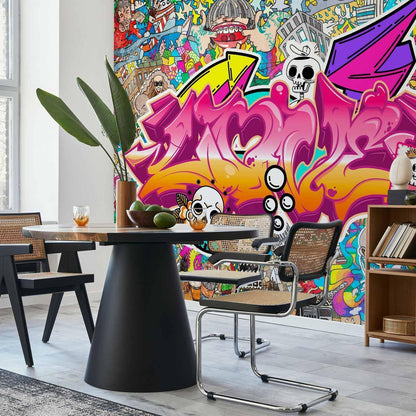 Fototapete - Street art - abstract urban colour graffiti mural with lettering