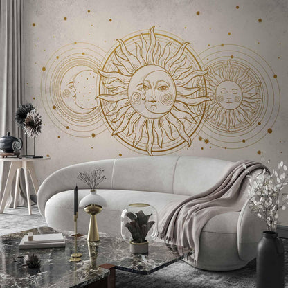 Fototapete - Golden Sun and Moon - Artistic Illustration in Retro Style Artgeist