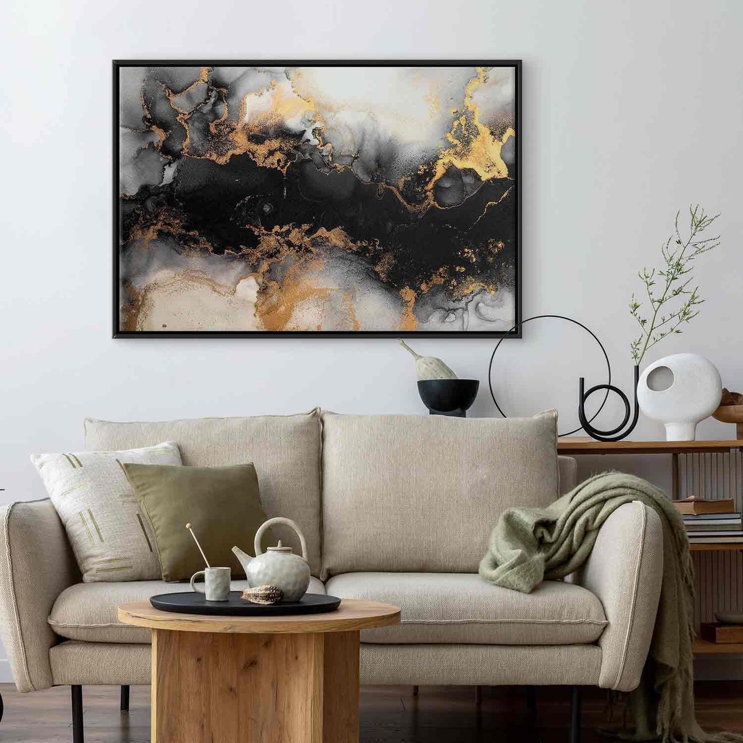 Leinwandbild - Golden explosions – abstract pattern inspired by marble