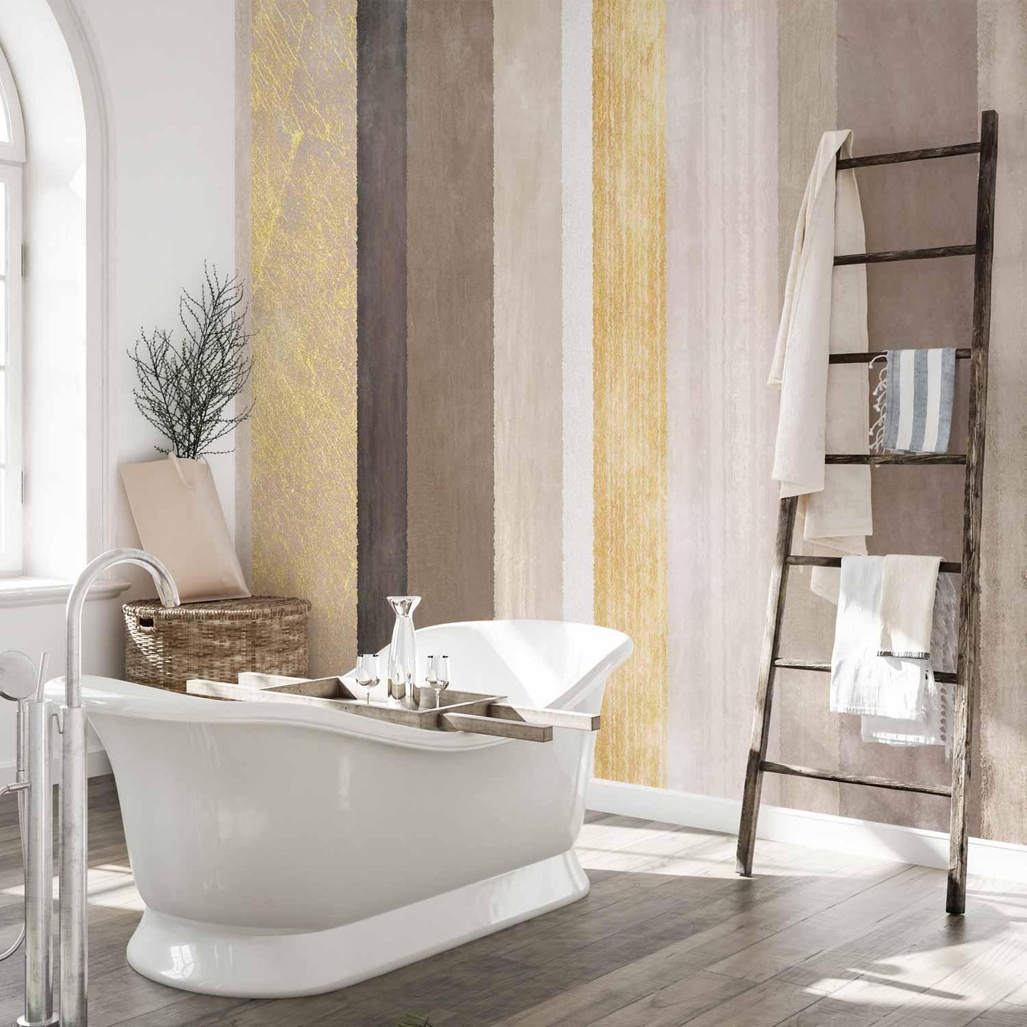 Fototapete - Striped pattern - abstract background in various stripes with gold pattern