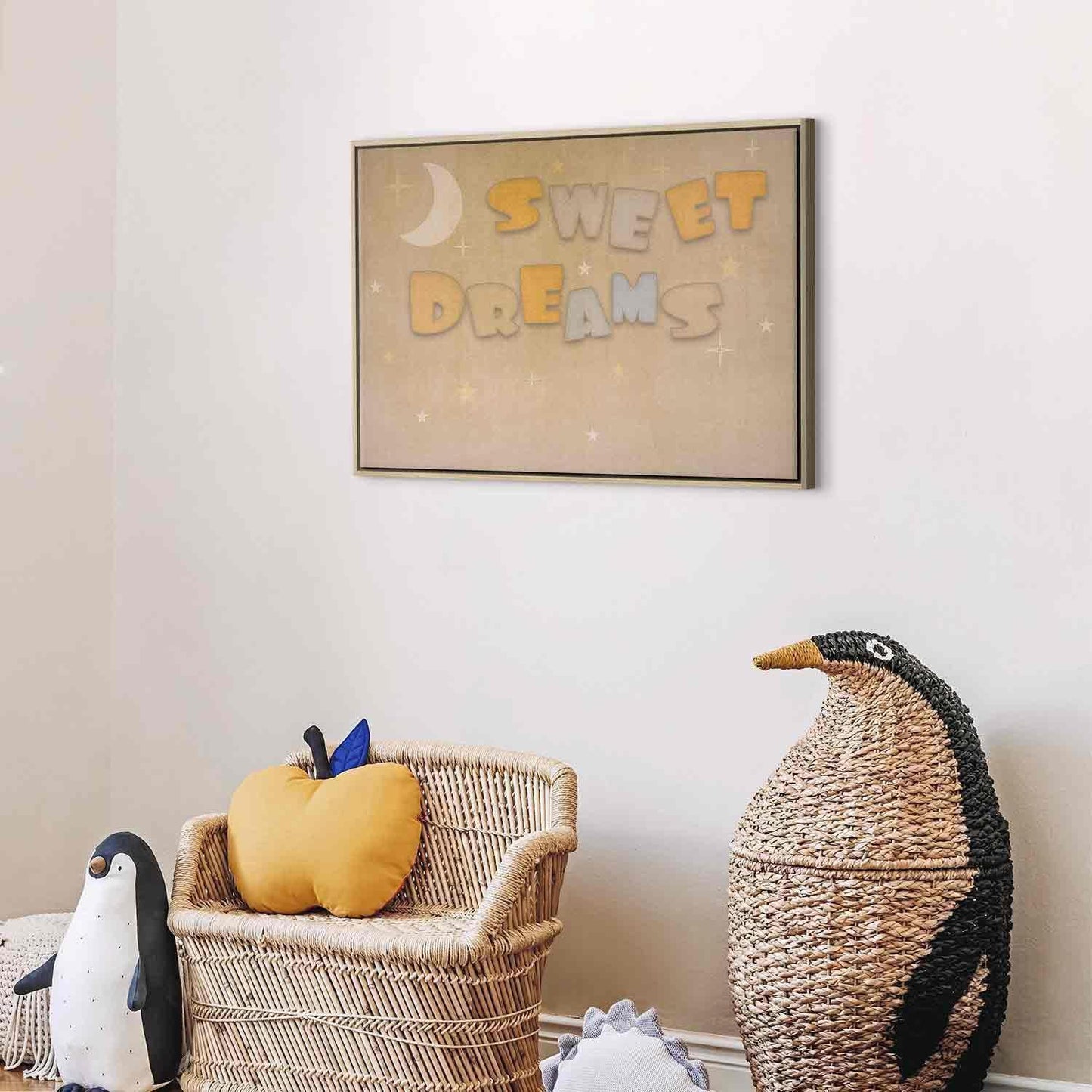 Leinwandbild - Sweet Dreams - Pastel Inscription Surrounded by the Moon and Stars