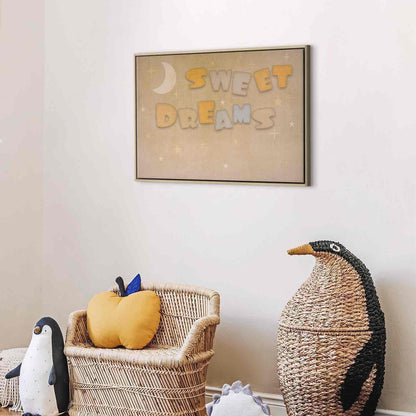 Leinwandbild - Sweet Dreams - Pastel Inscription Surrounded by the Moon and Stars