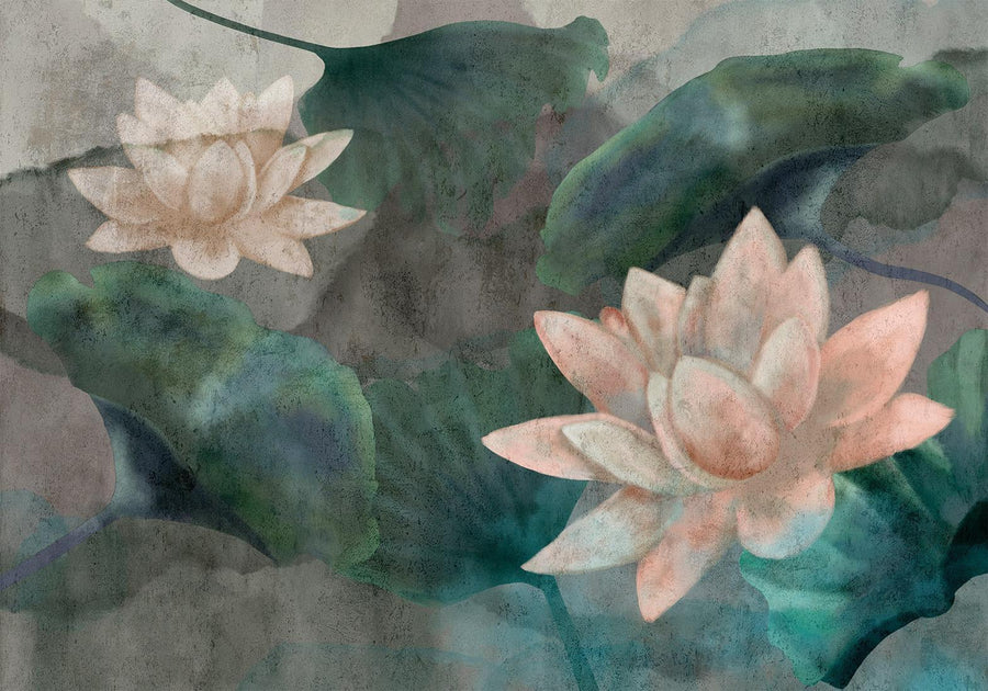 Fototapete „Lila Teich“ – Romantisches Naturmotiv mit Seerosen