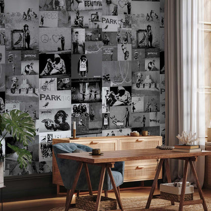 Tapete - Banksy - grey collage