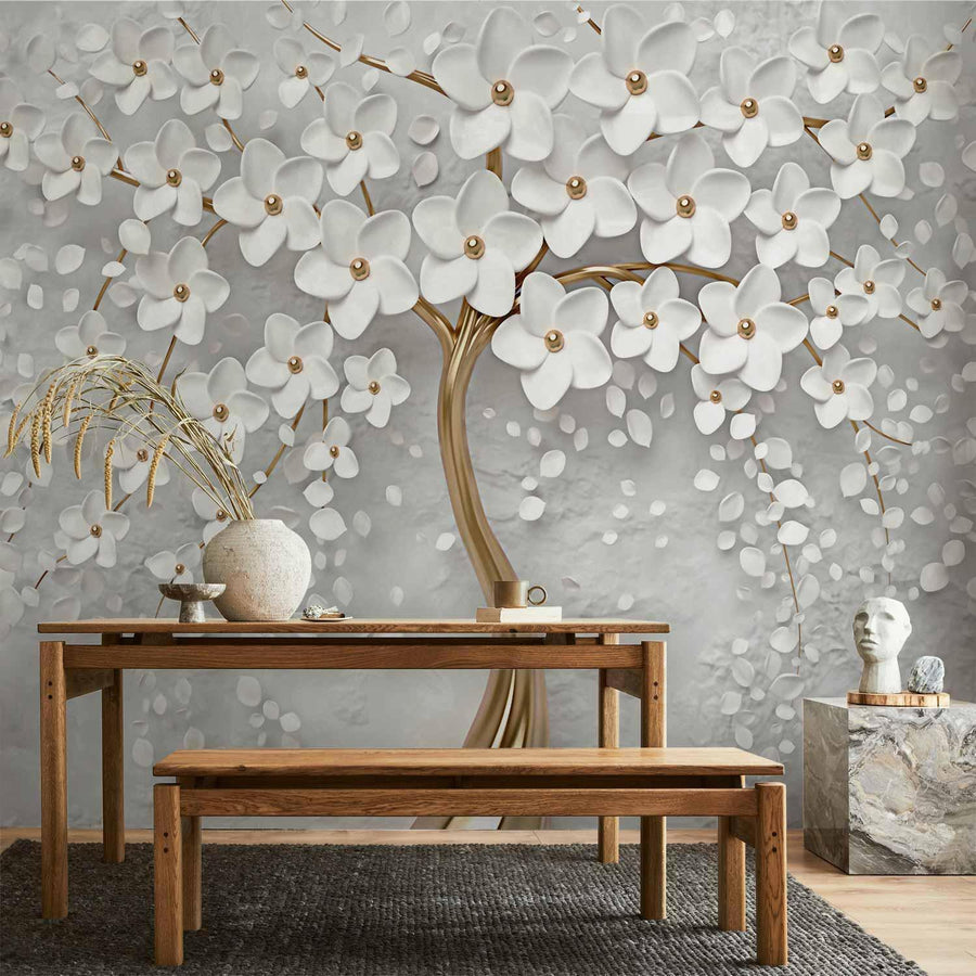 Wandtapete Magische Magnolie im Schlafzimmer – romantische Raumgestaltung mit Blumenmotiv sawelt