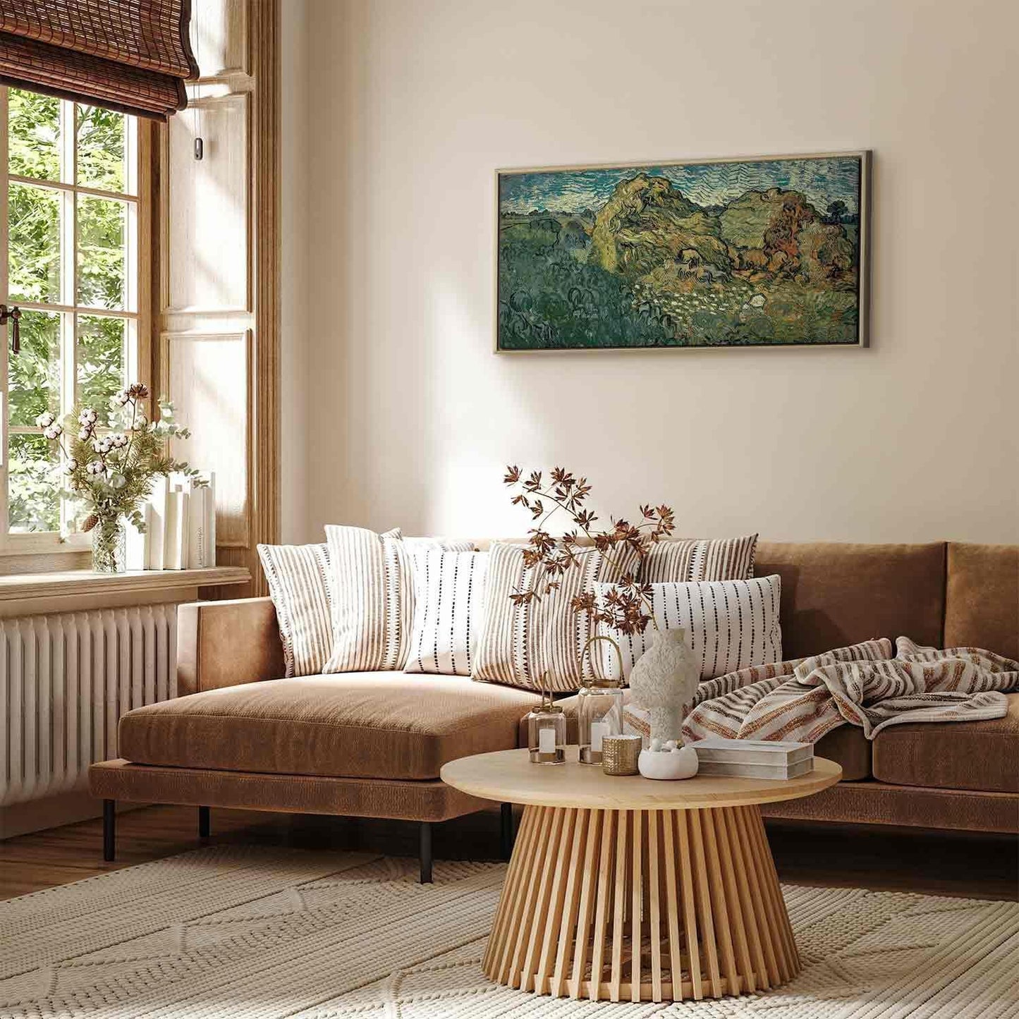 Leinwandbild - Vincent Van Gogh – Field with Wheat Stacks