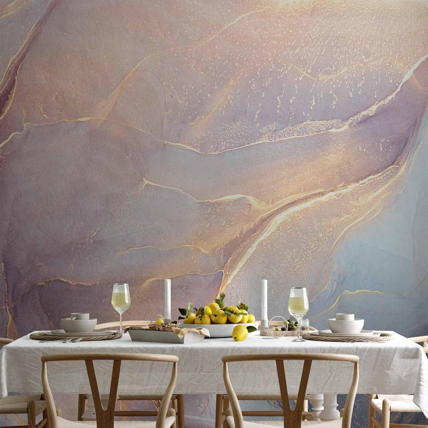Fototapete - Pink and Blue Marble - Abstract Watercolour With Gold Accent Artgeist