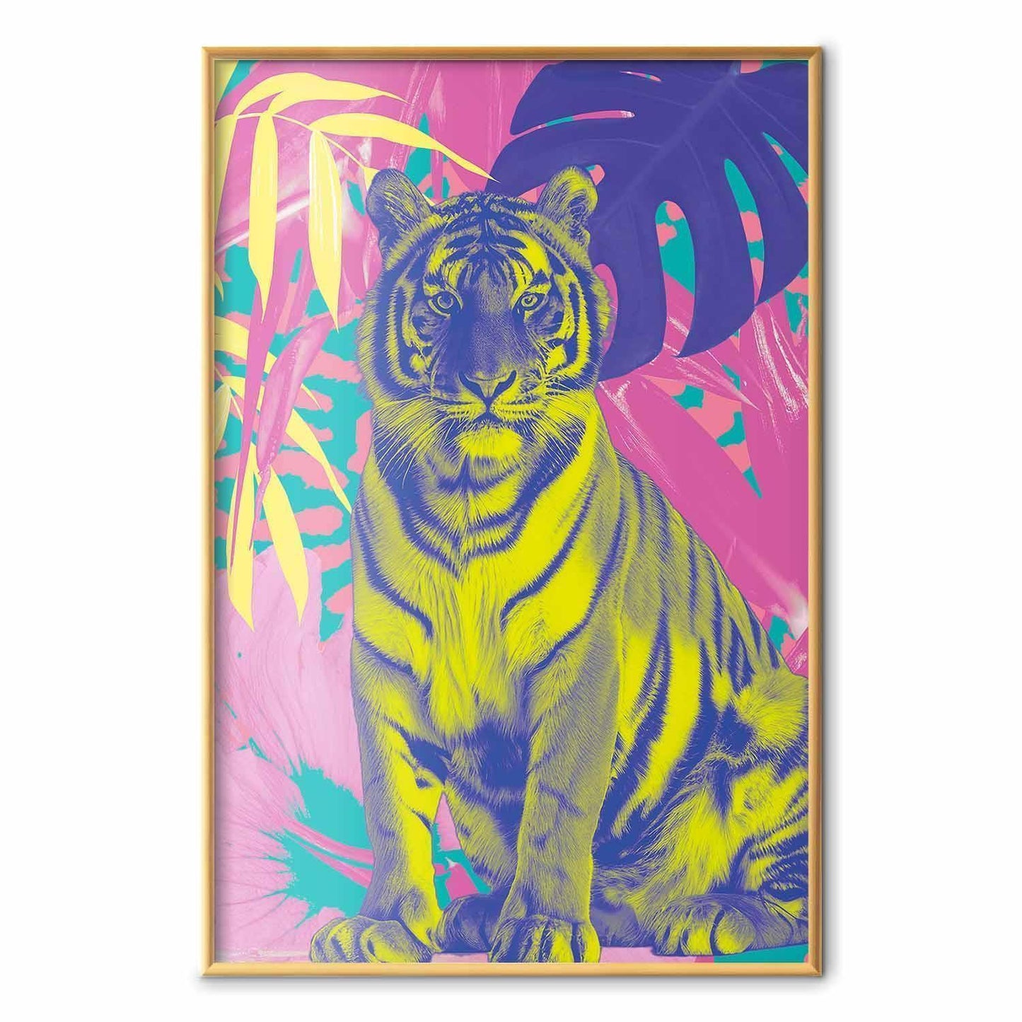 Poster - Colorful Tiger - intense colors of a tiger surrounded by tropical plants