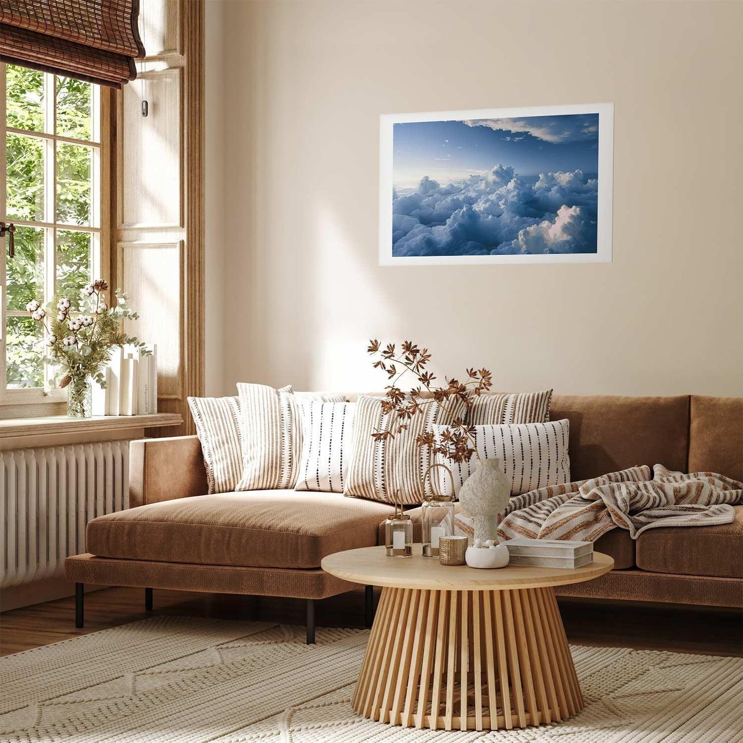 Poster - Aerial Landscapes: Sunbeams Illuminating Puffy Cloud Formations