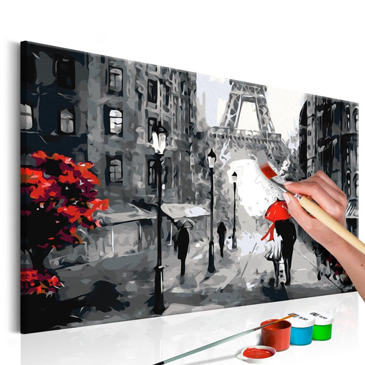 Wandbild zum Ausmalen From Paris With Love - Romantisches Paris Malen nach Zahlen Set mit Leinwand, Farben und Pinseln